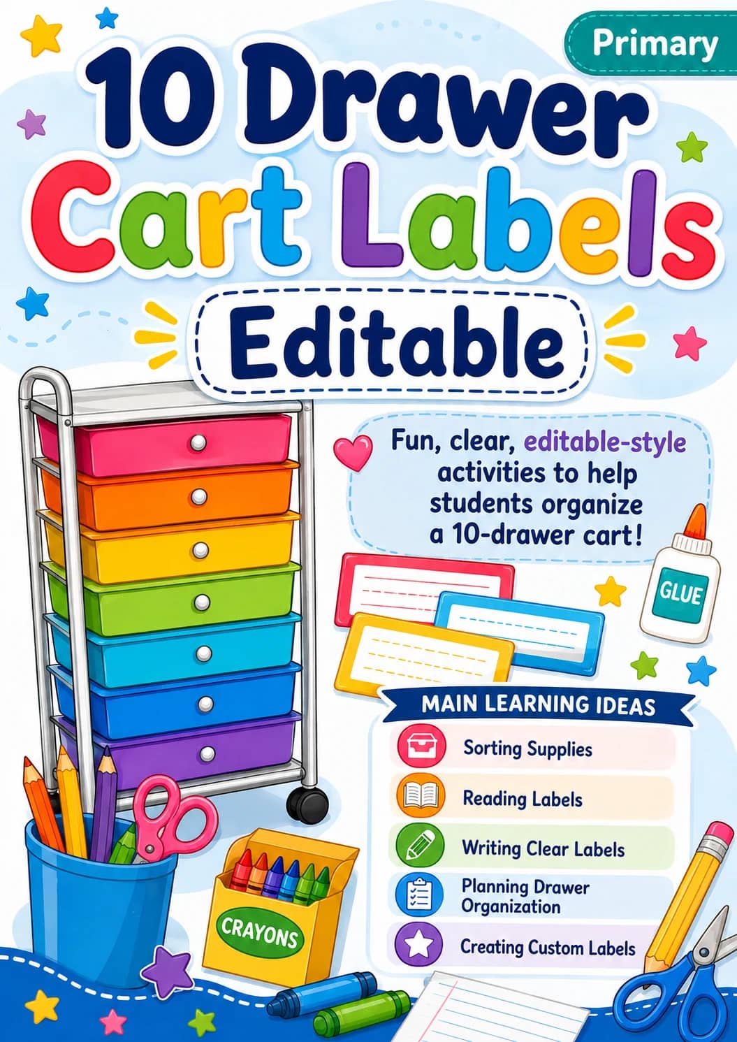 10 Drawer Cart Labels Editable Worksheet Pack printable cover