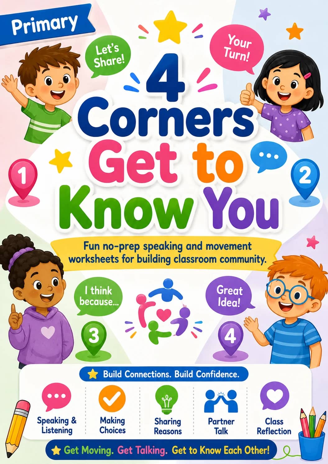 4 Corners Get to Know You Worksheet Pack printable cover