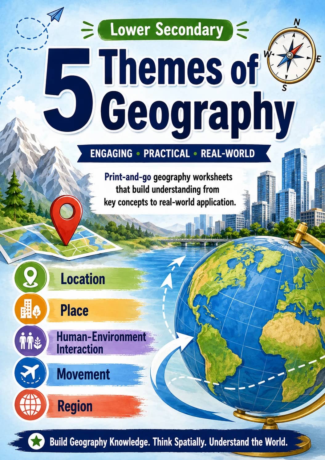 5 Themes of Geography Worksheet Pack printable cover