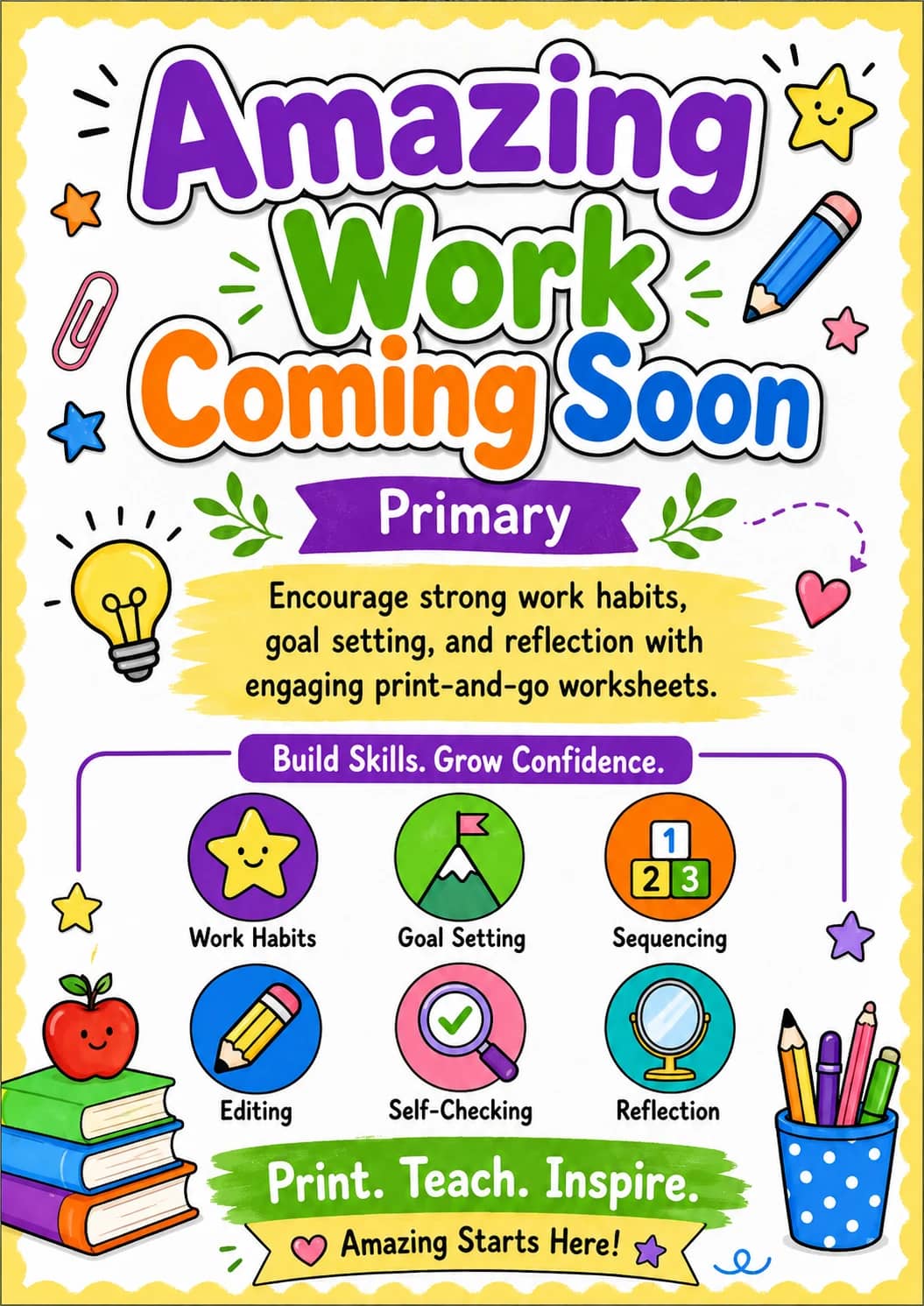 Amazing Work Coming Soon Worksheet Pack printable cover