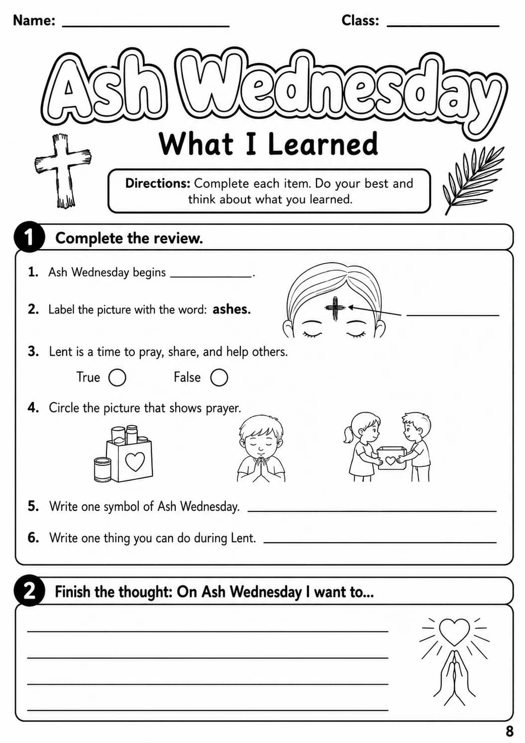 Ash Wednesday Worksheet Pack printable cover