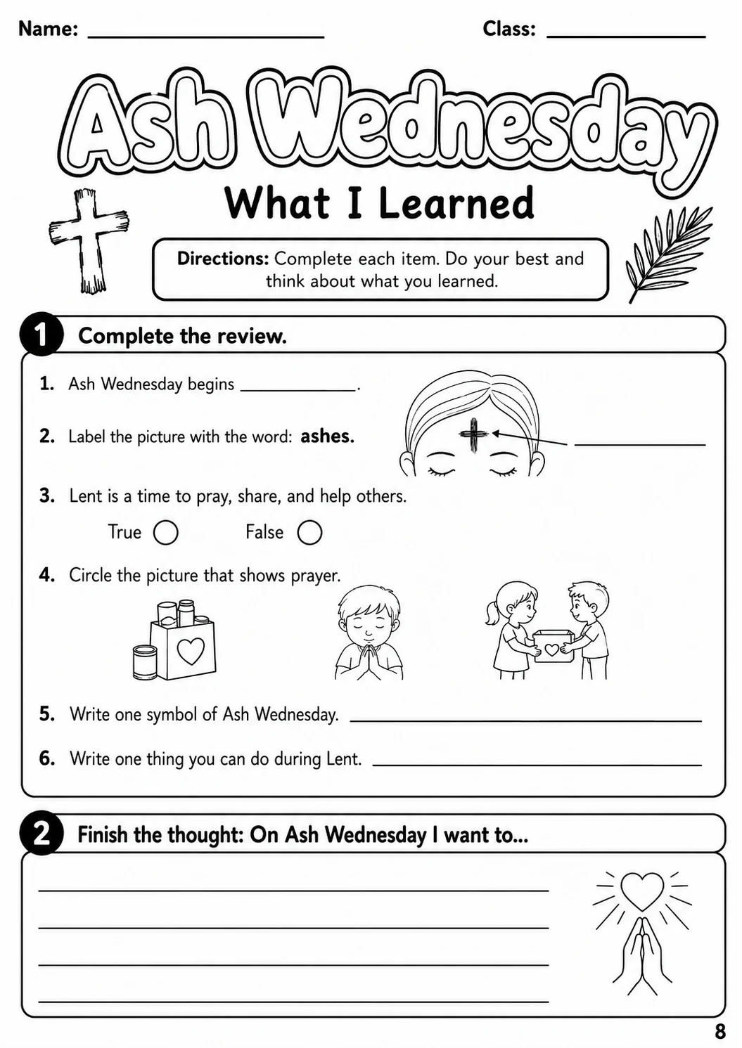 Ash Wednesday Worksheet Pack printable cover