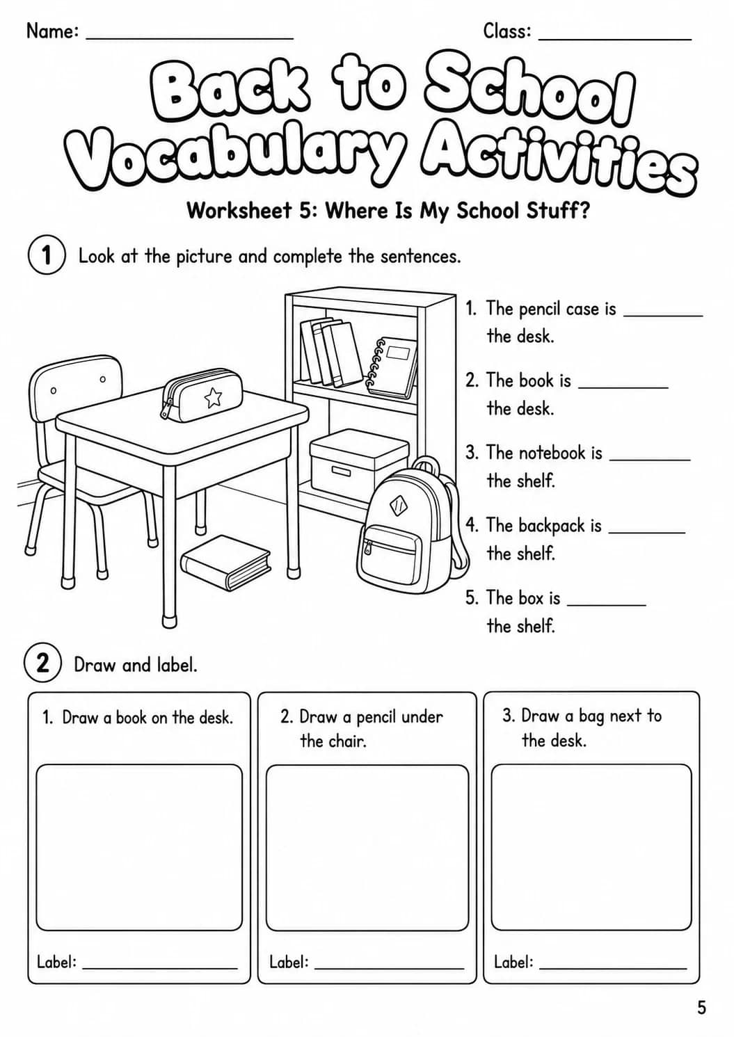 Back to School Vocabulary Activities Worksheet Pack printable cover