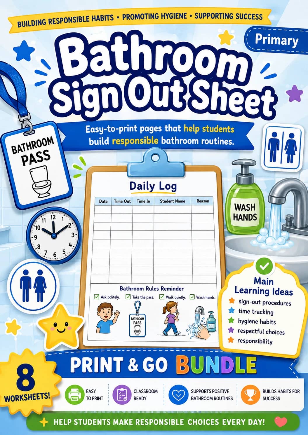 Bathroom Sign Out Sheet Worksheet Pack printable cover