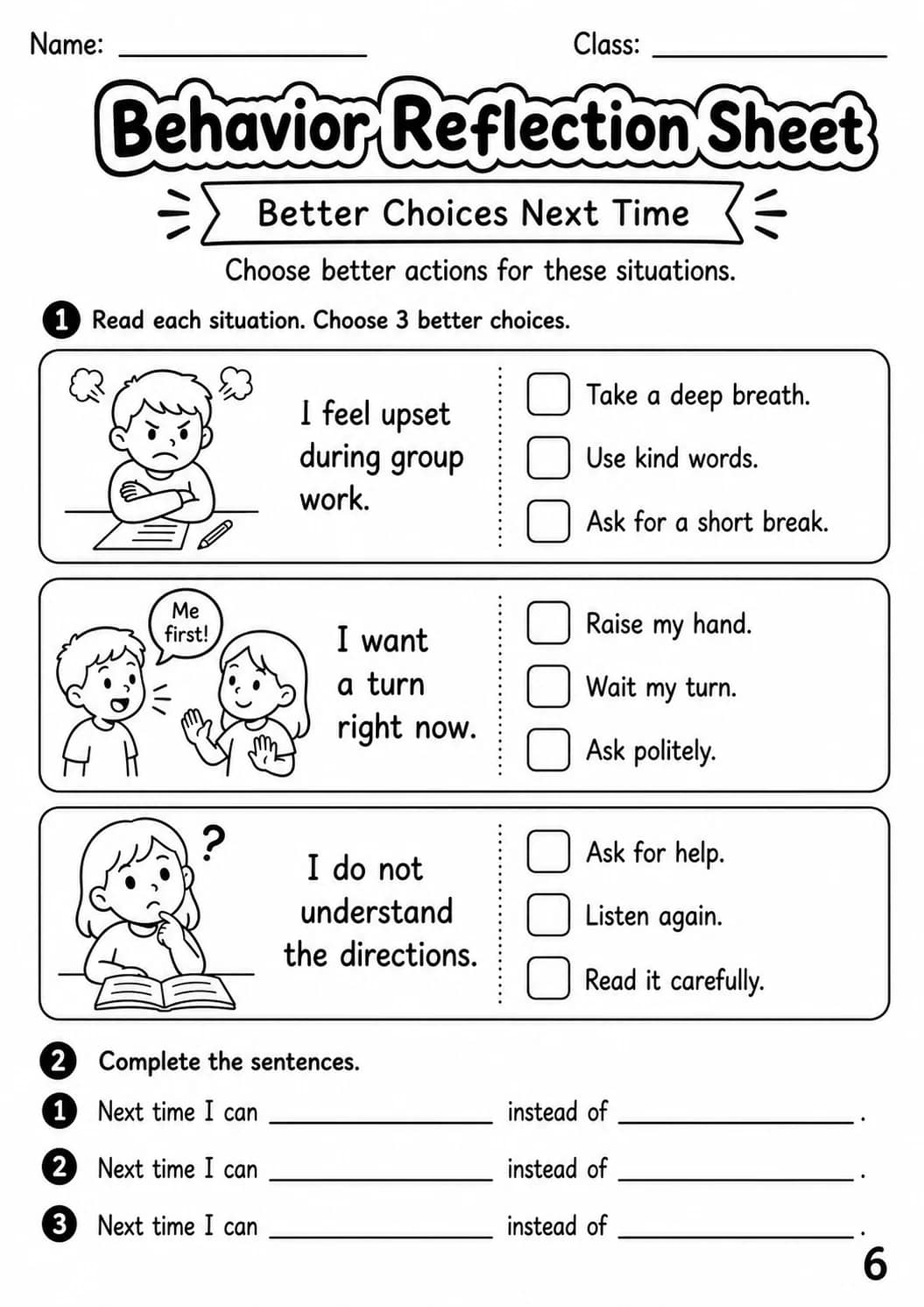 Behavior Reflection Sheet Worksheet Pack printable cover