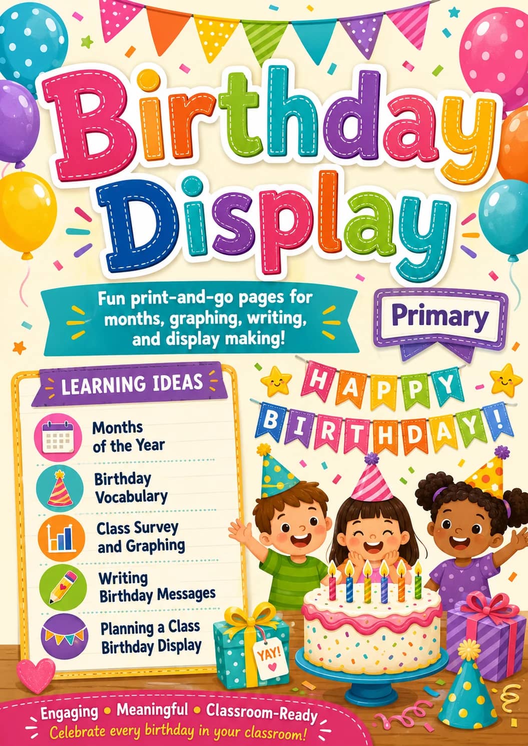 Birthday Display Worksheet Pack printable cover