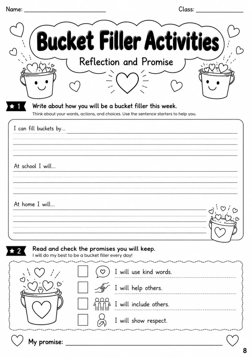 Bucket Filler Activities Worksheet Pack printable cover