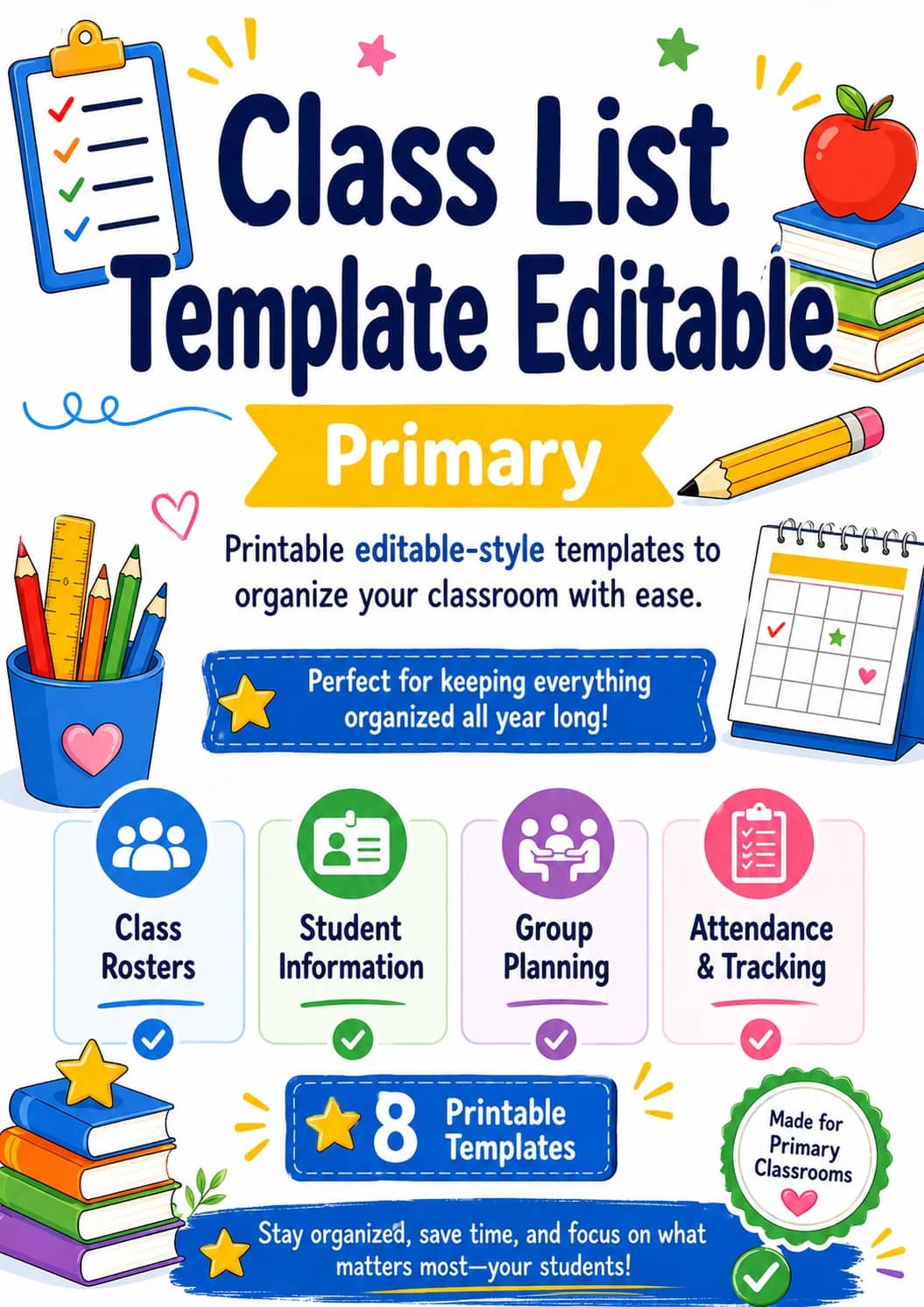 Class List Template Editable Worksheet Pack printable cover