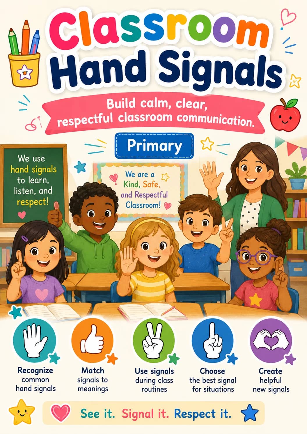 Classroom Hand Signals Worksheet Pack printable cover