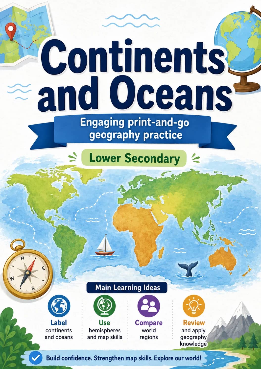 Continents and Oceans Worksheet Pack printable cover