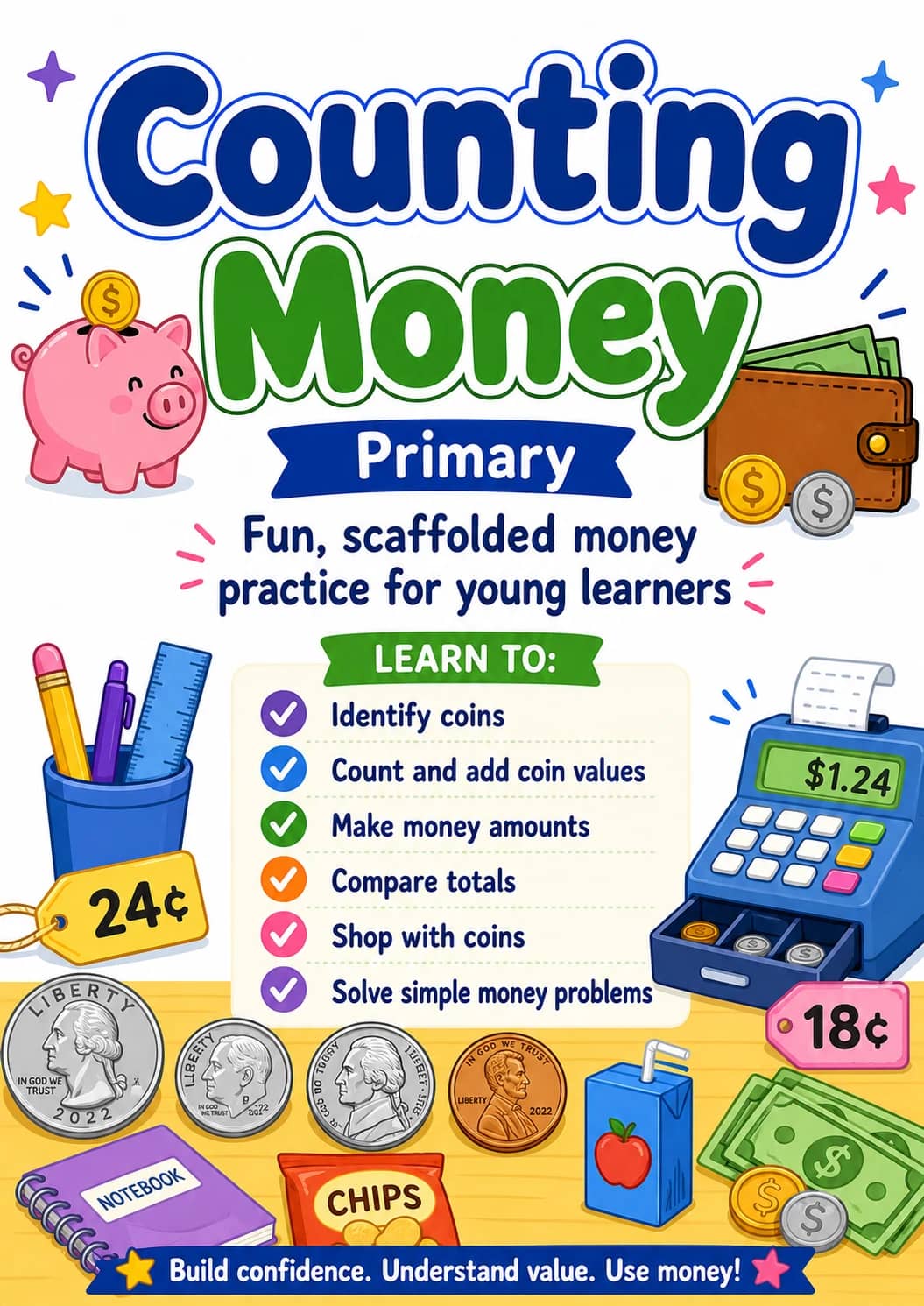 Counting Money Worksheet Pack printable cover