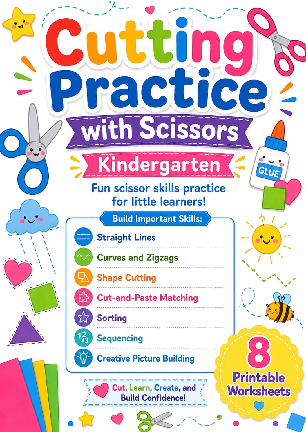Cutting Practice with Scissors Worksheet Pack printable cover
