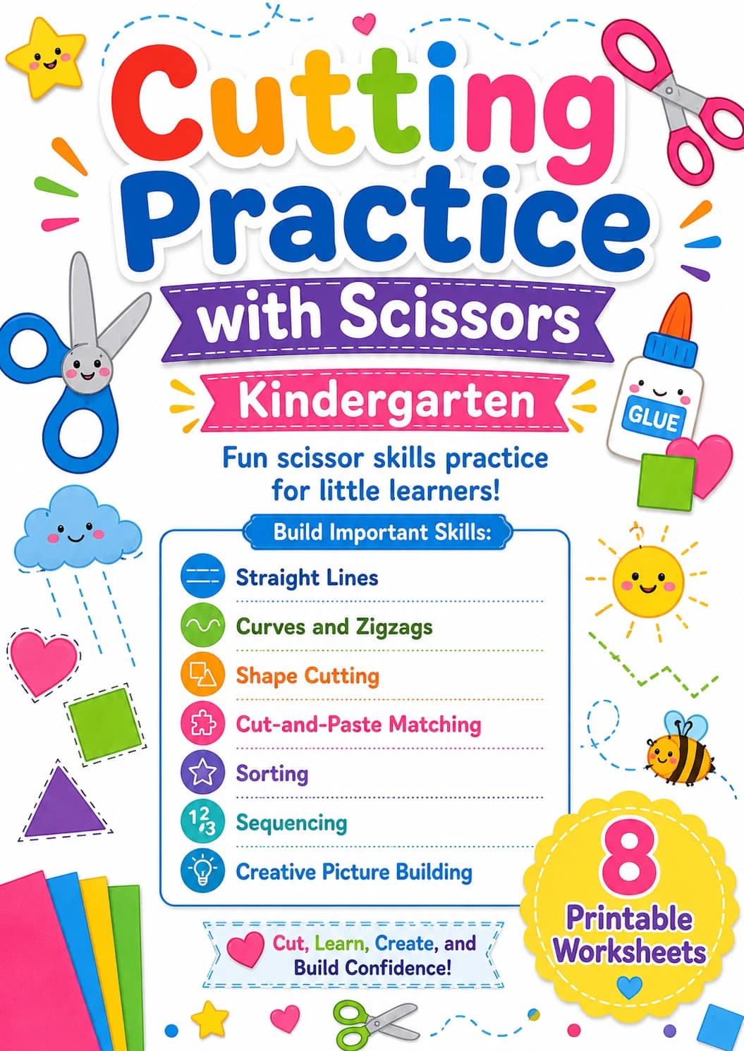 Cutting Practice with Scissors Worksheet Pack printable cover