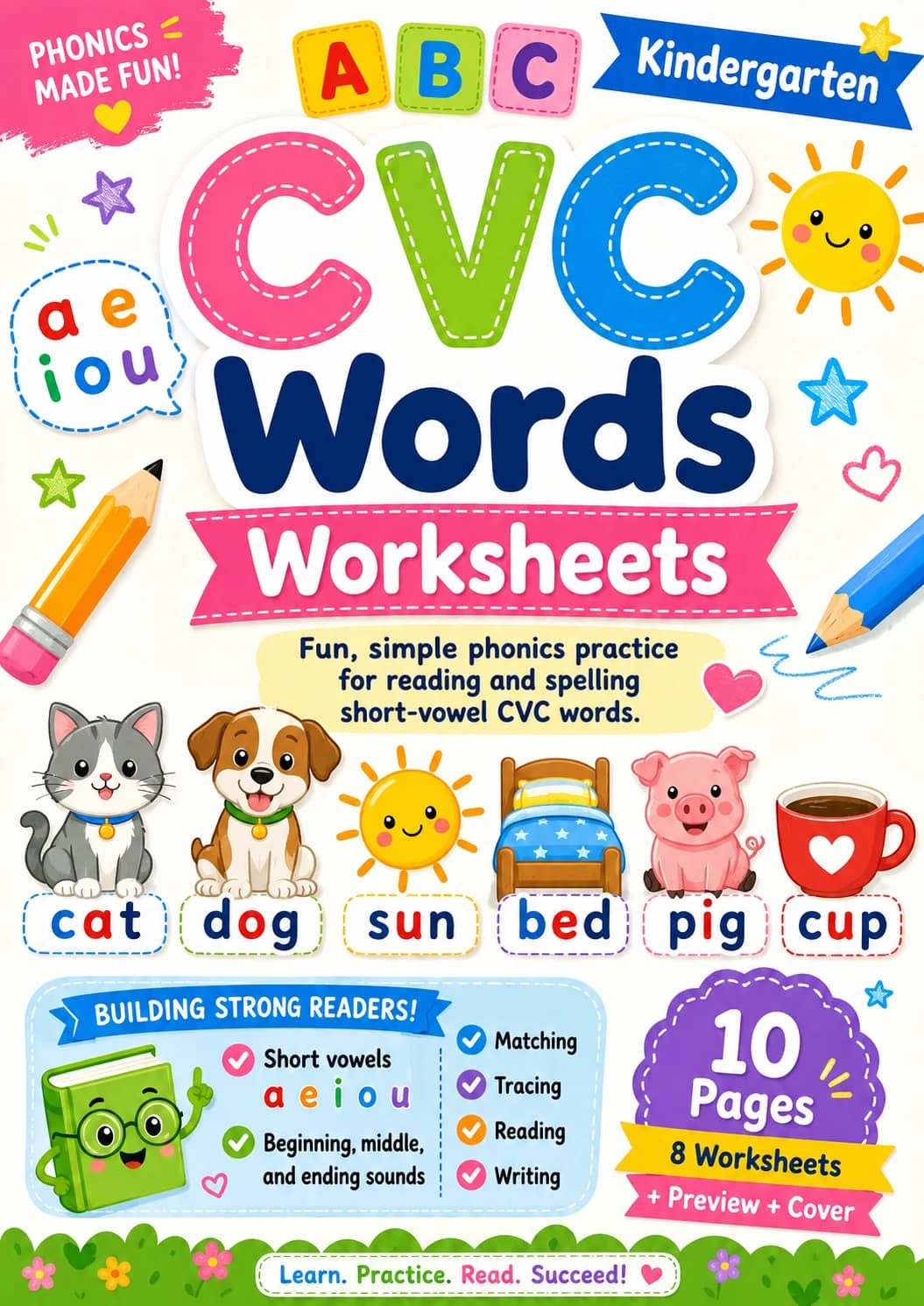 CVC Words Worksheets Worksheet Pack printable cover