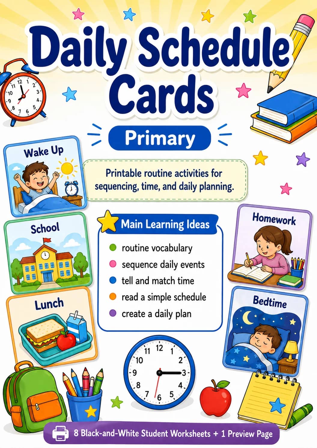 Daily Schedule Cards Worksheet Pack printable cover