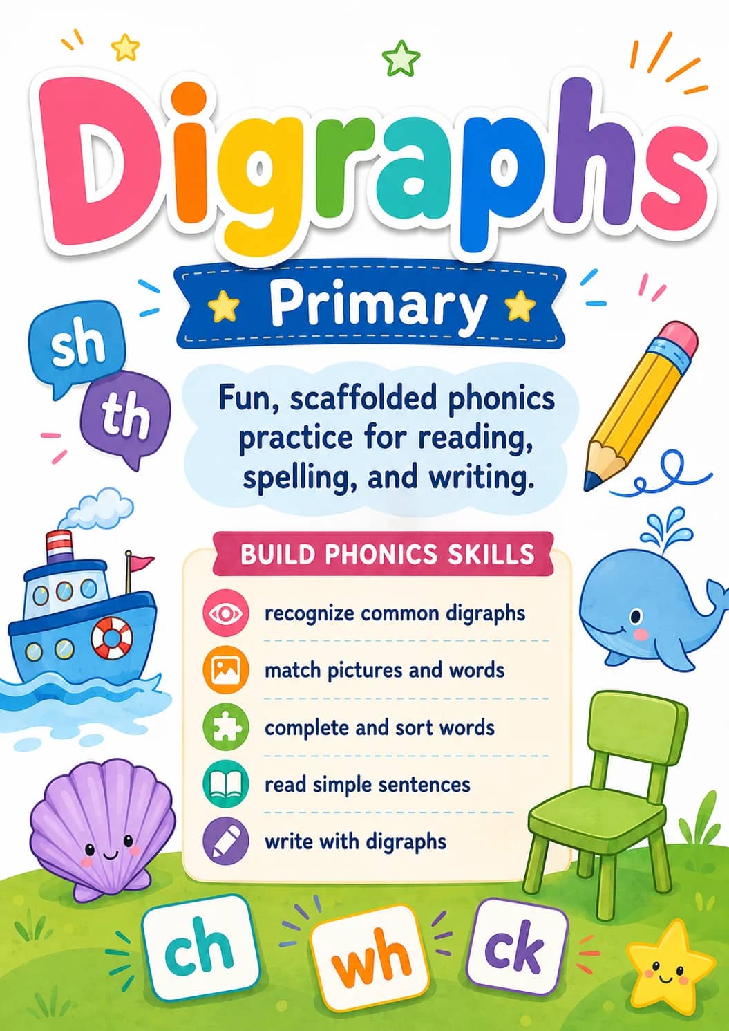 Digraphs Worksheet Pack printable cover