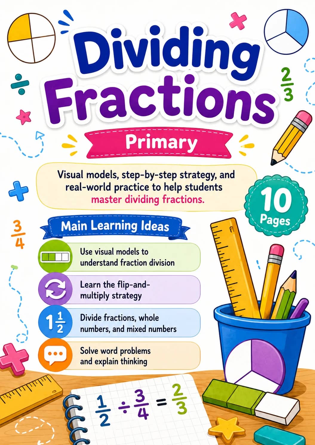 Dividing Fractions Worksheet Pack printable cover