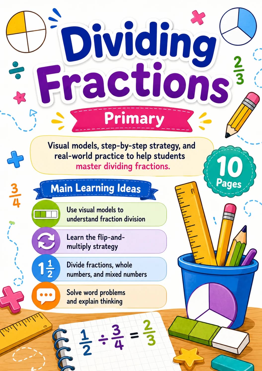 Dividing Fractions Worksheet Pack printable cover