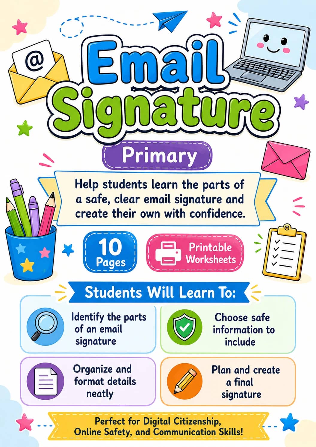 Email Signature Worksheet Pack printable cover