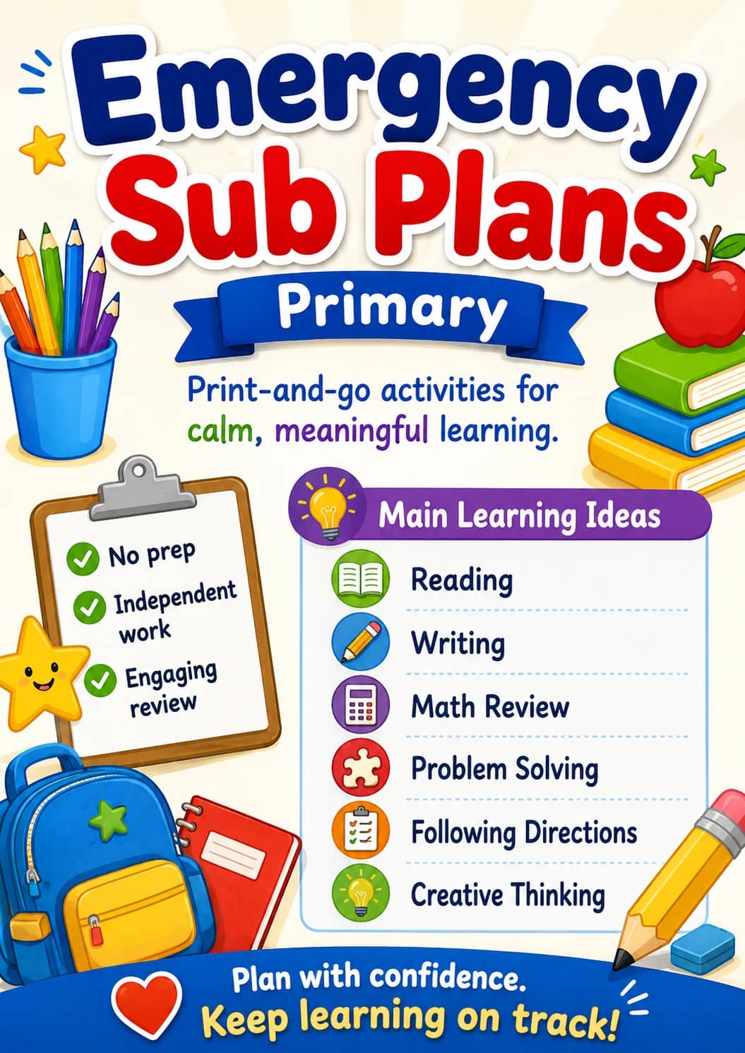 Emergency Sub Plans Worksheet Pack printable cover