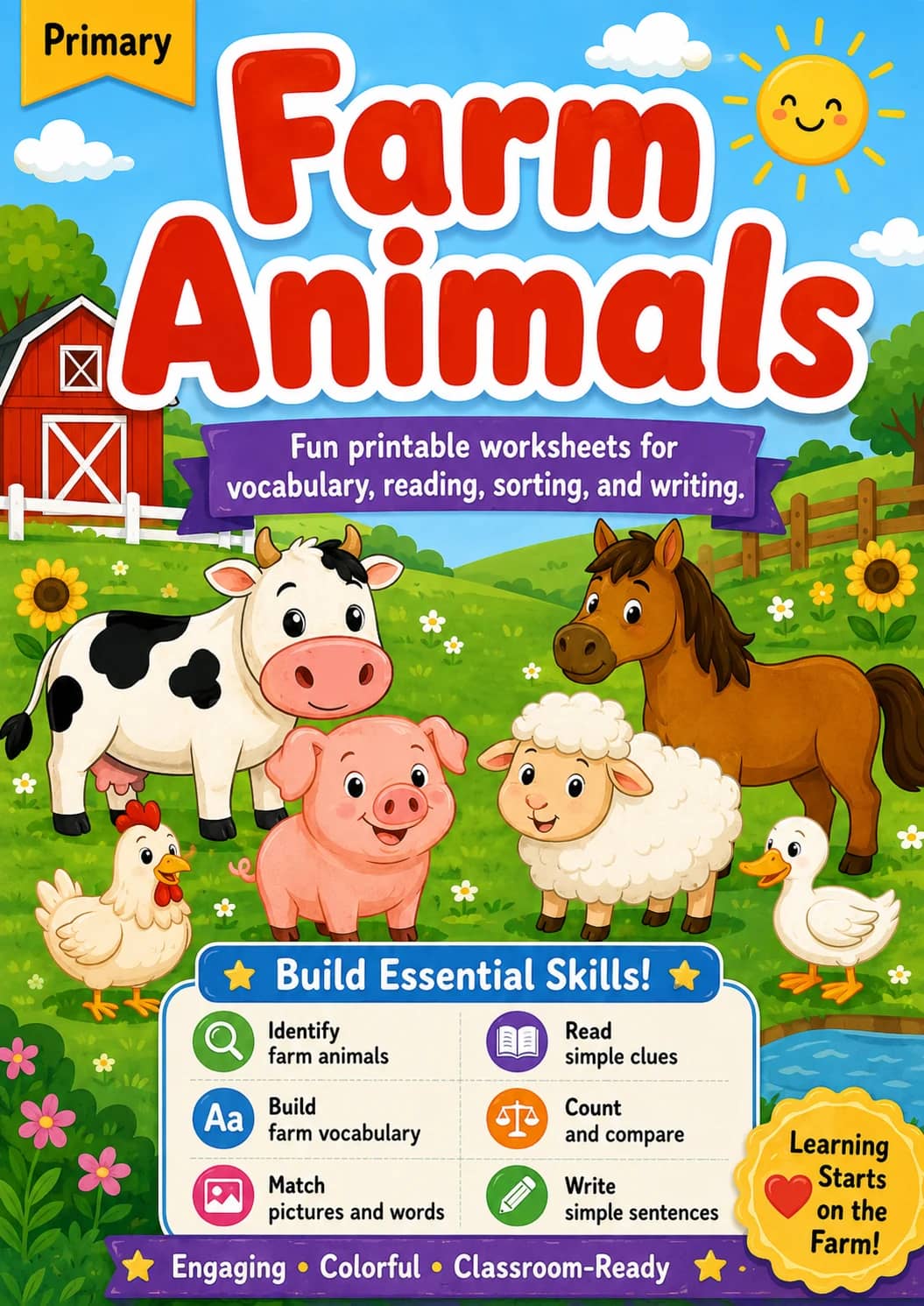 Farm Animals Worksheet Pack printable cover