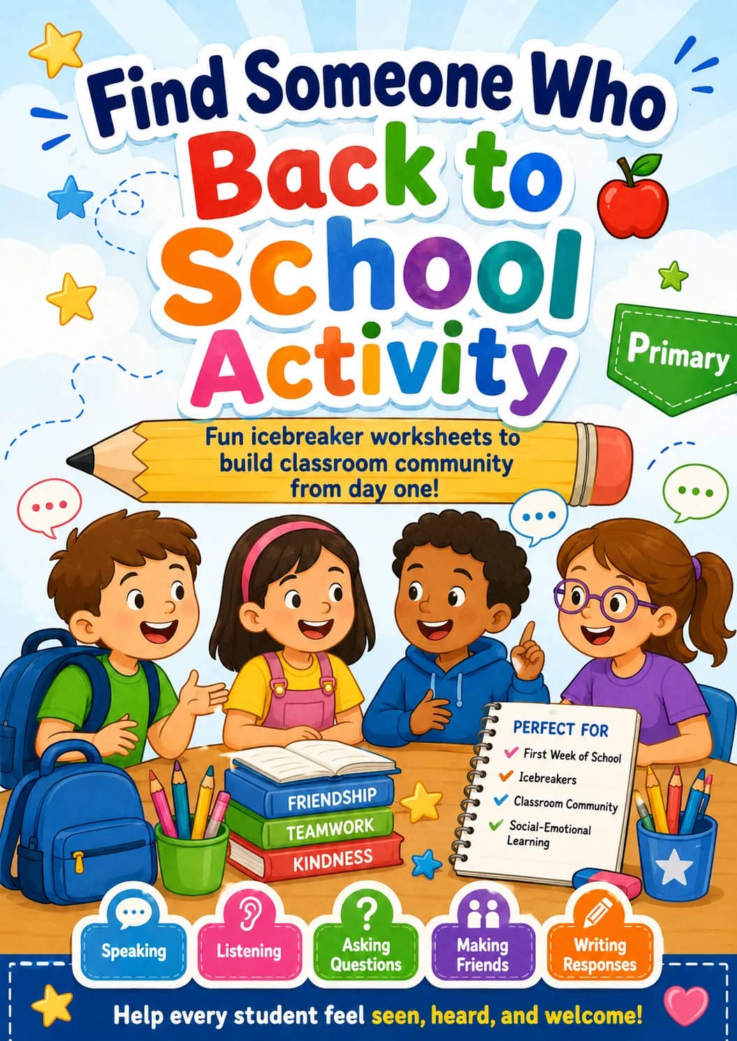Find Someone Who Back to School Activity Worksheet Pack printable cover