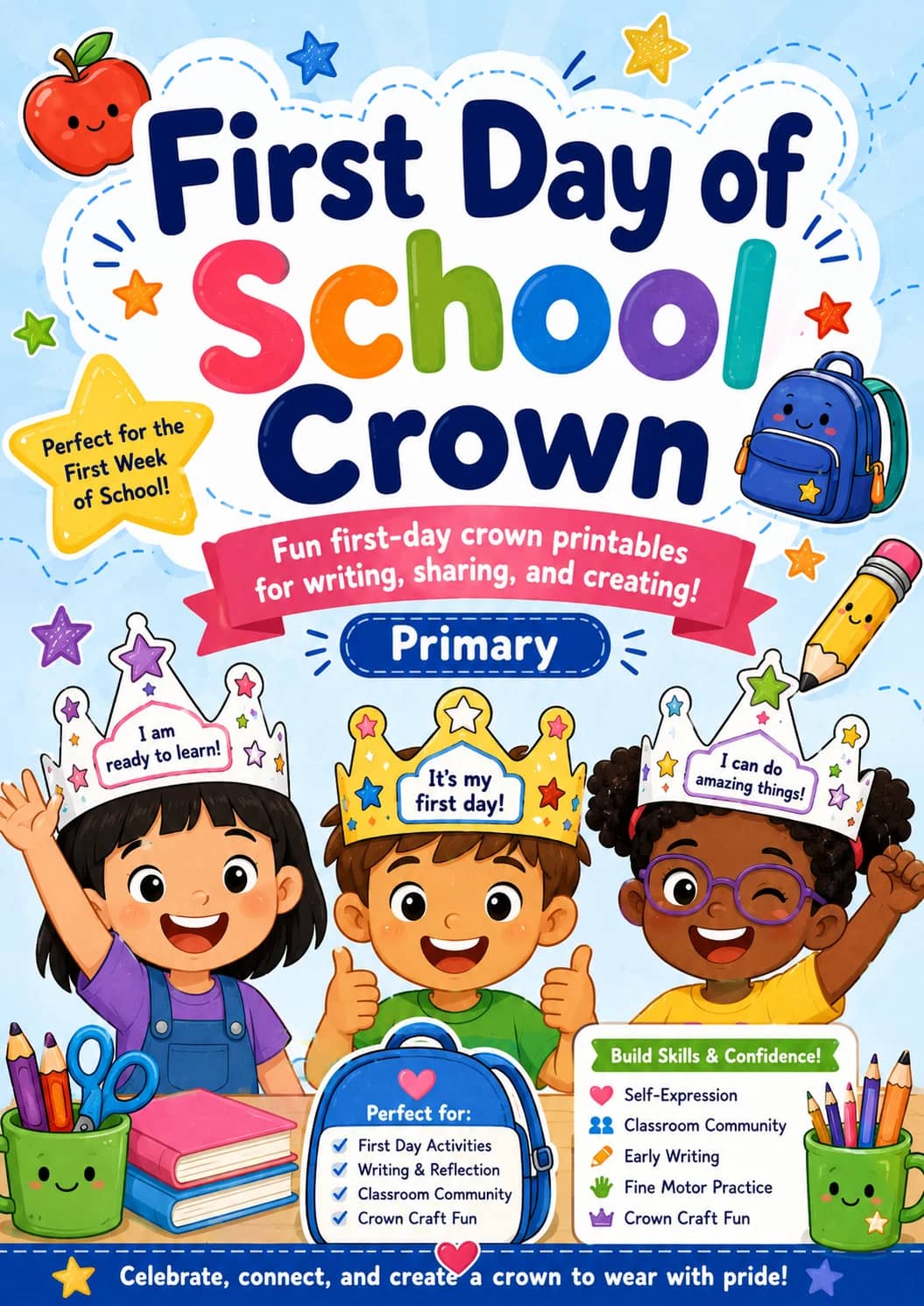 First Day of School Crown Worksheet Pack printable cover