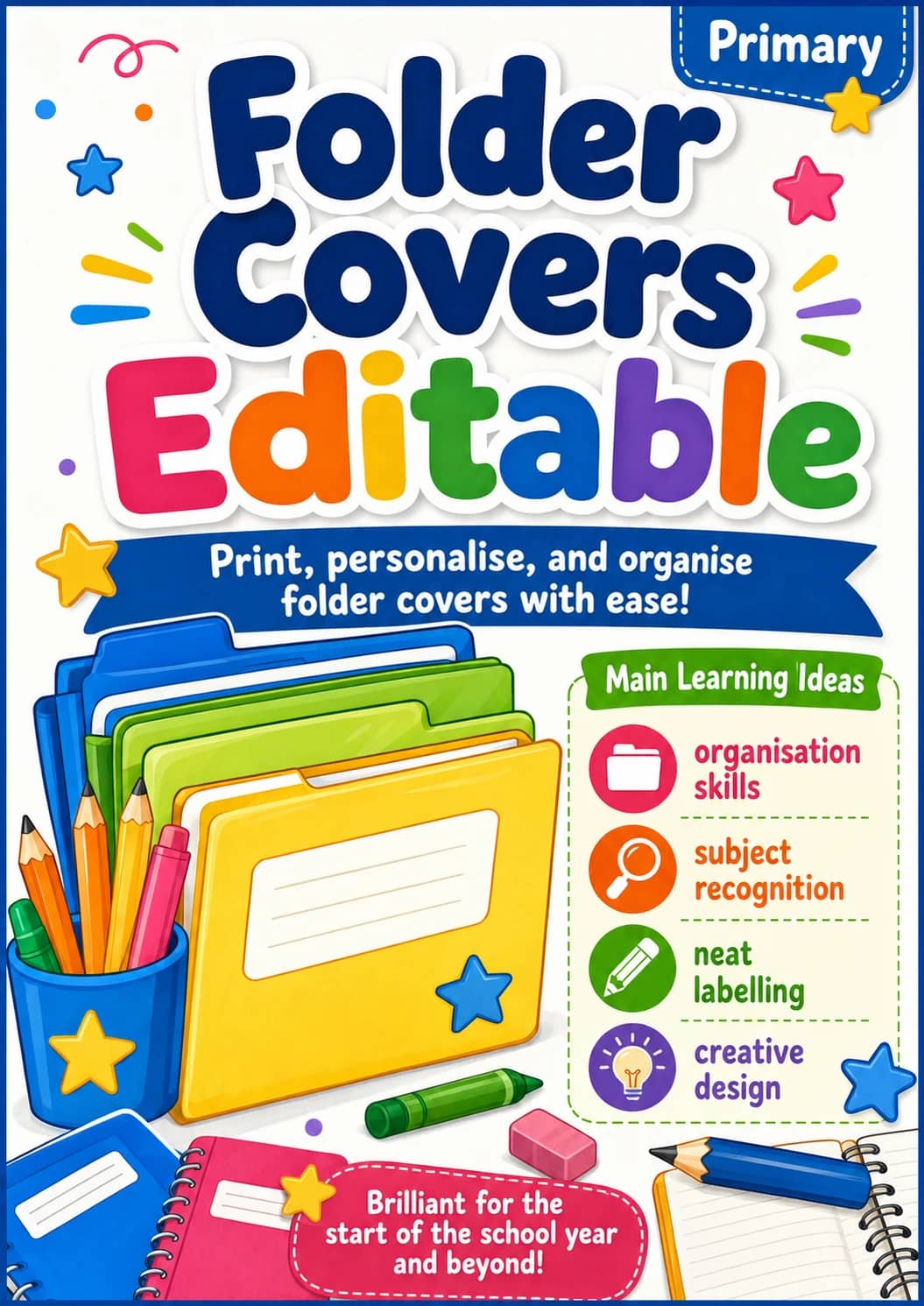 Folder Covers Editable Worksheet Pack printable cover