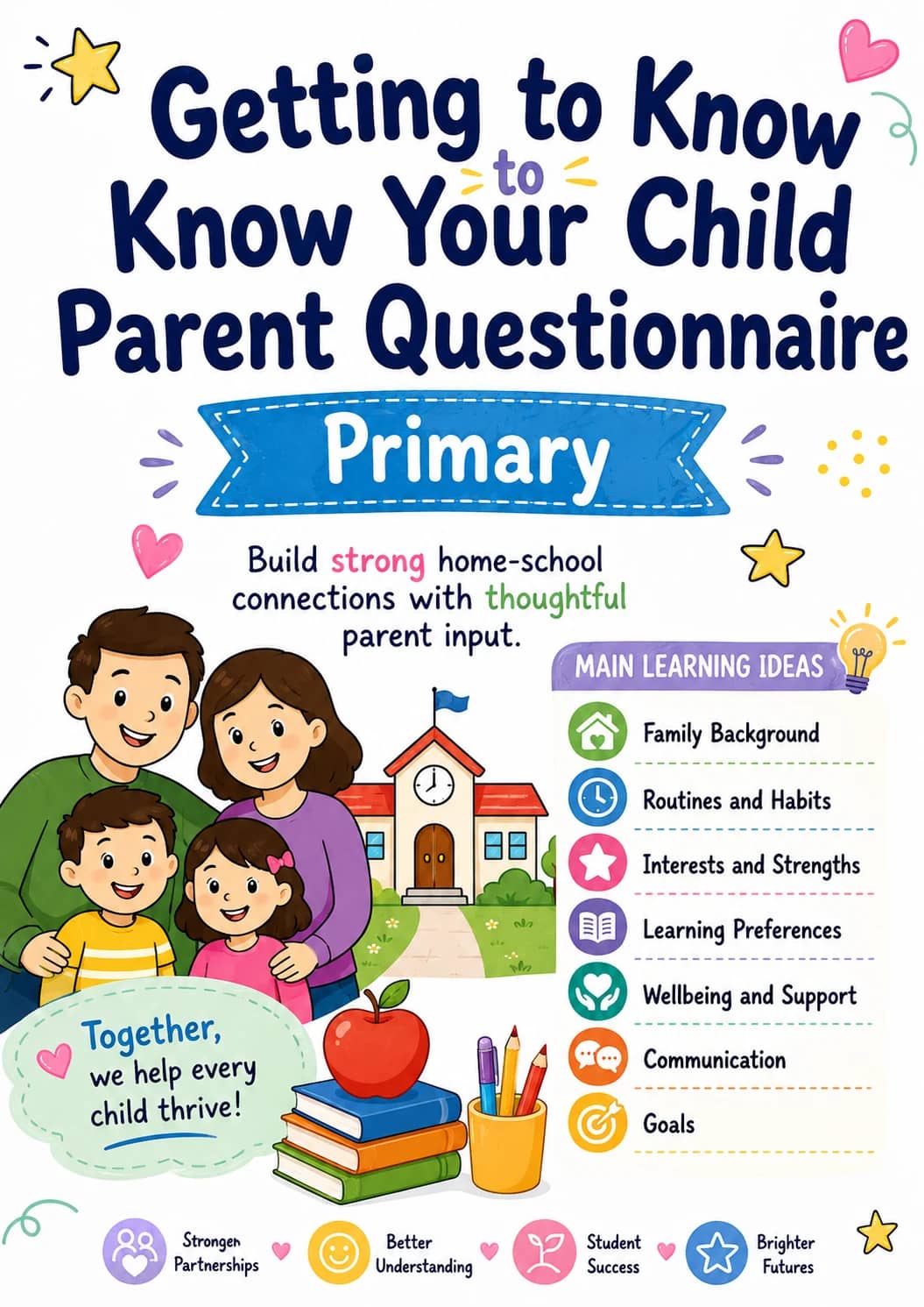 Getting to Know Your Child Parent Questionnaire Worksheet Pack printable cover