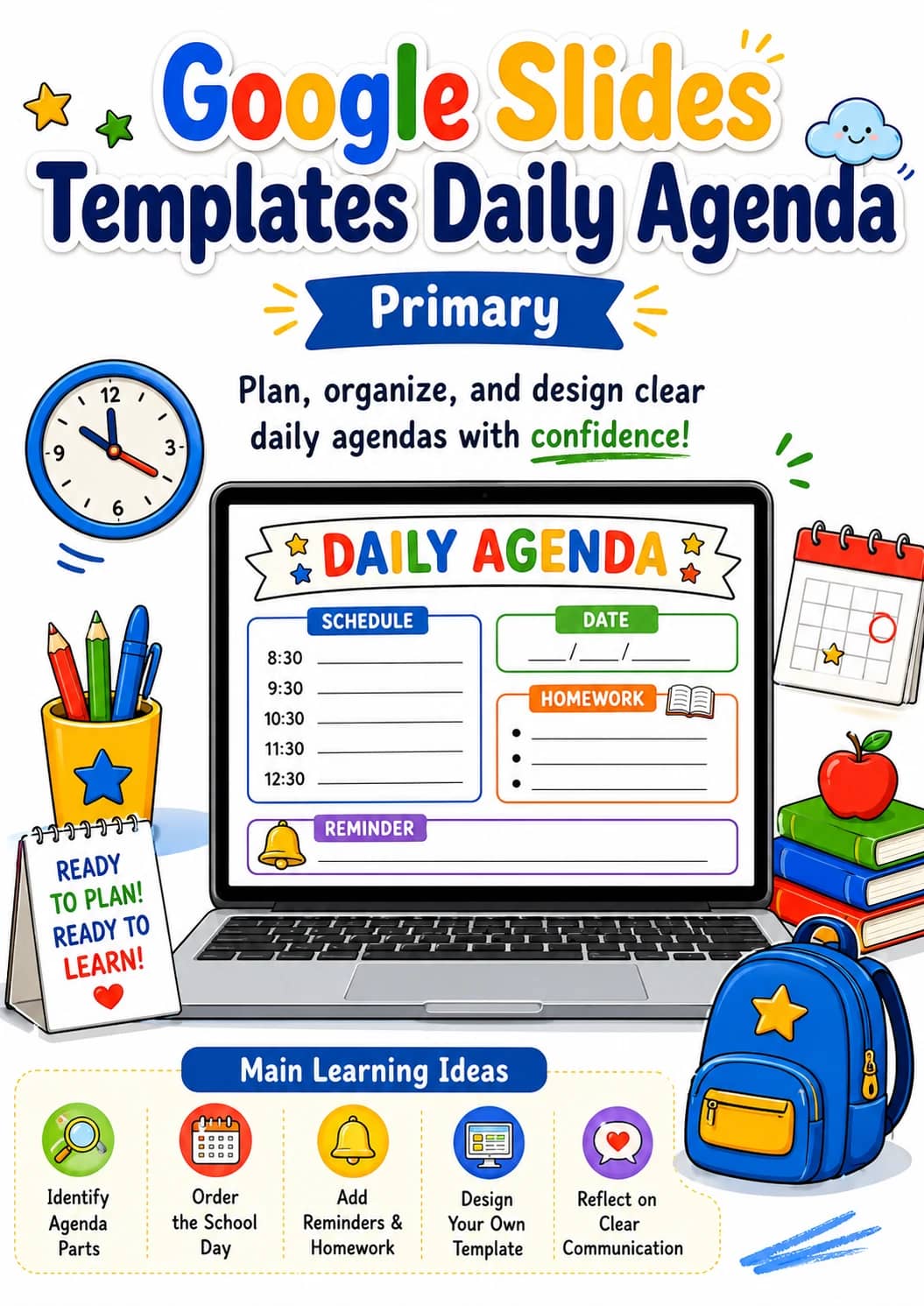 Google Slides Templates Daily Agenda Worksheet Pack printable cover