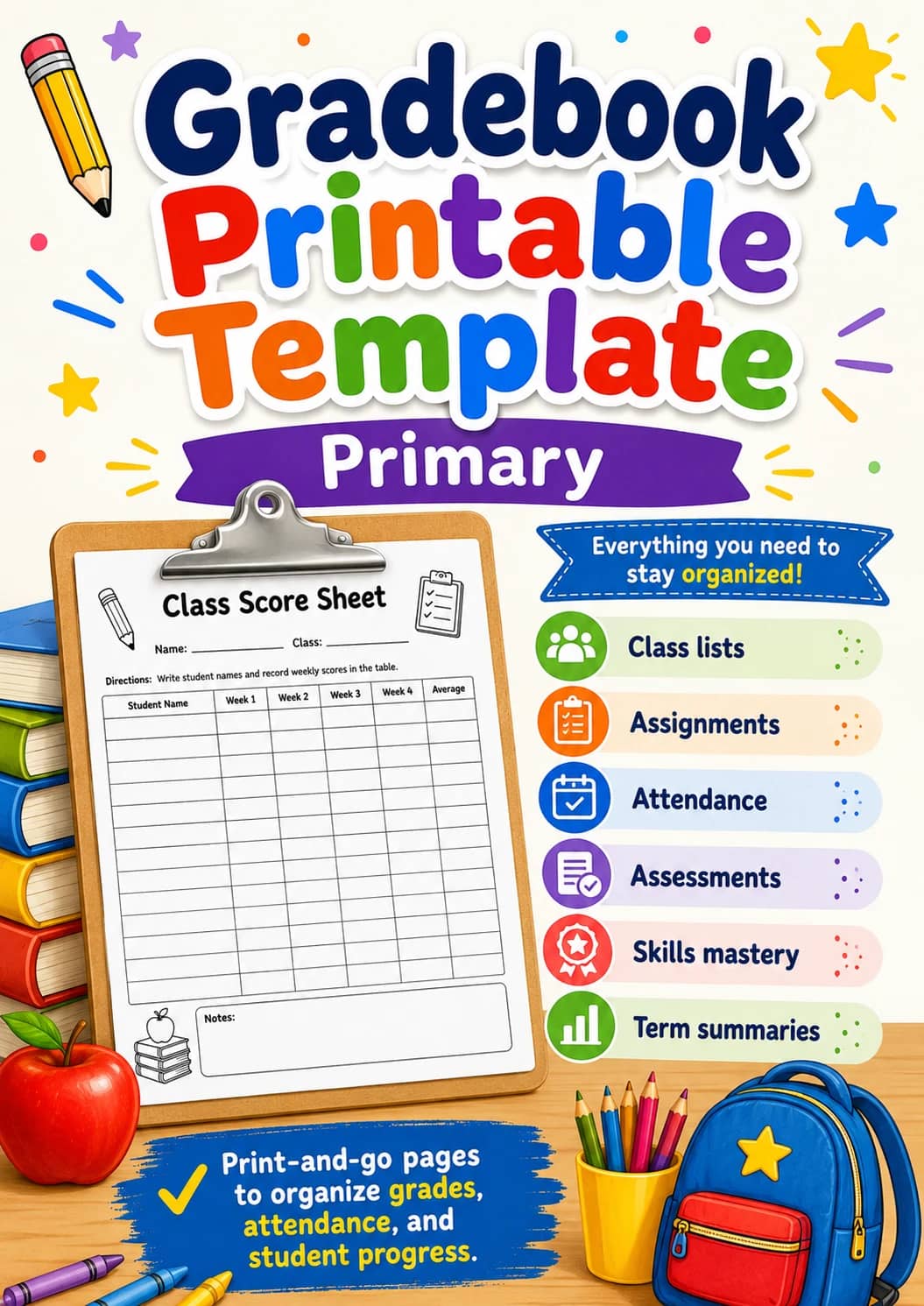 Gradebook Printable Template Worksheet Pack printable cover