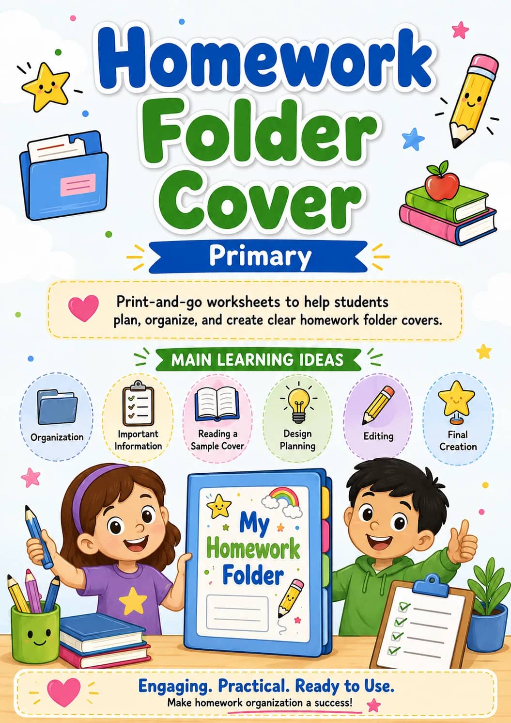 Homework Folder Cover Worksheet Pack printable cover