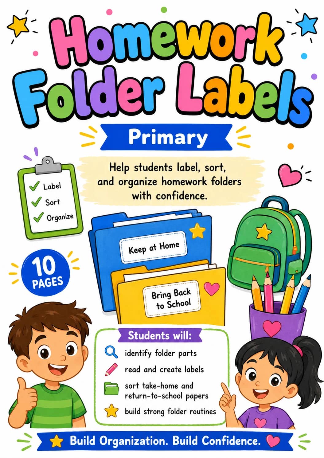 Homework Folder Labels Worksheet Pack printable cover