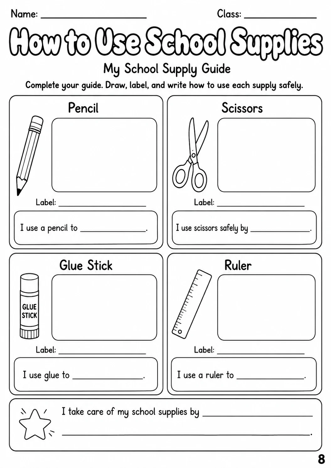 How to Use School Supplies Worksheet Pack printable cover