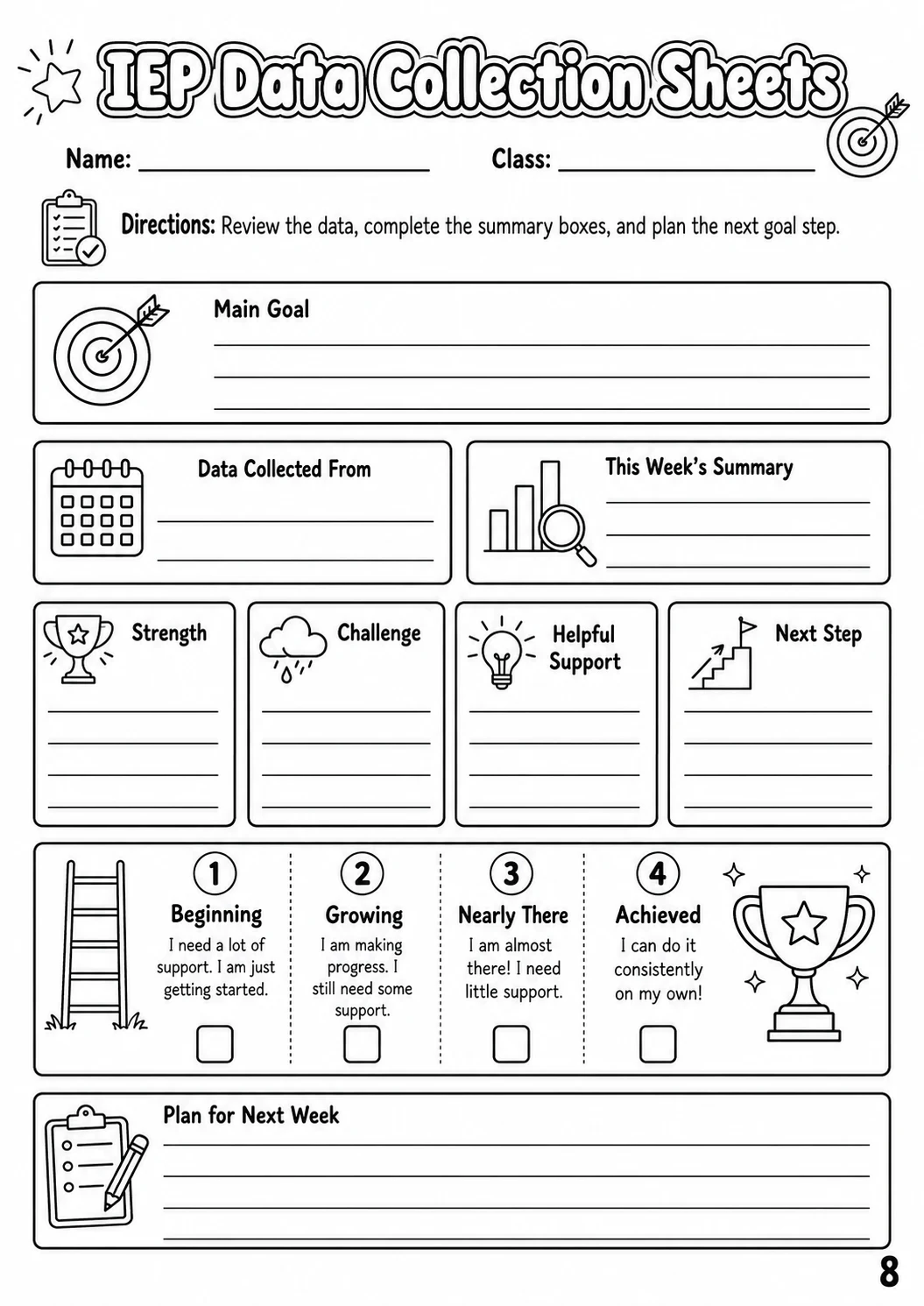 IEP Data Collection Sheets Worksheet Pack printable cover