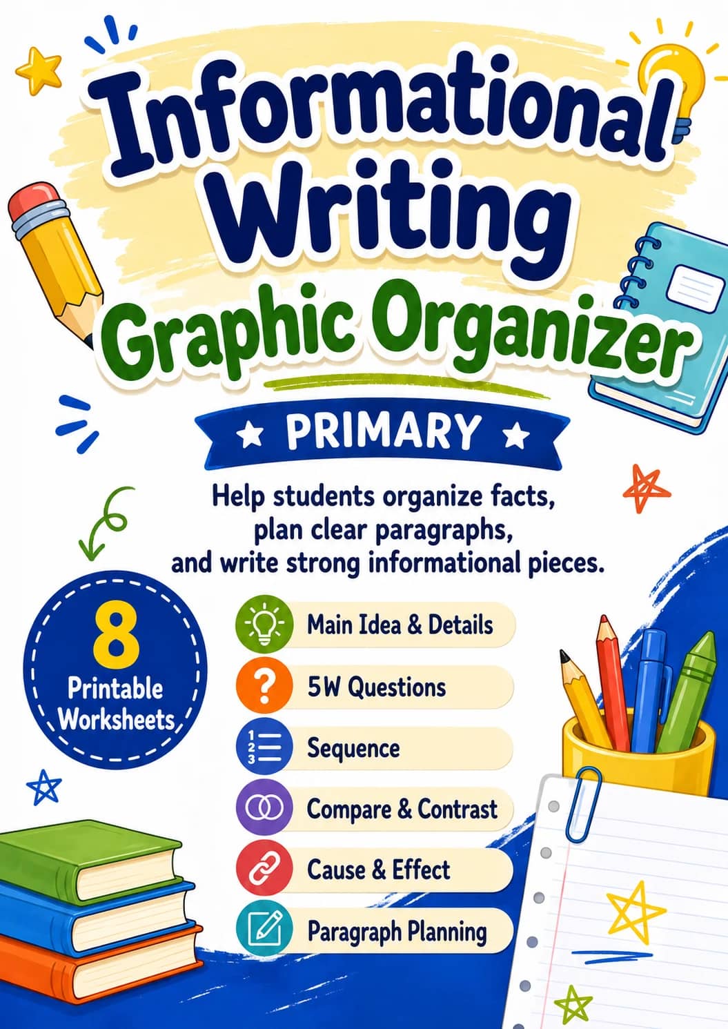 Informational Writing Graphic Organizer Worksheet Pack printable cover