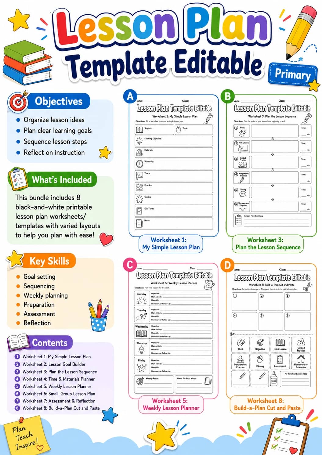 Lesson Plan Template Editable Worksheet Pack printable cover