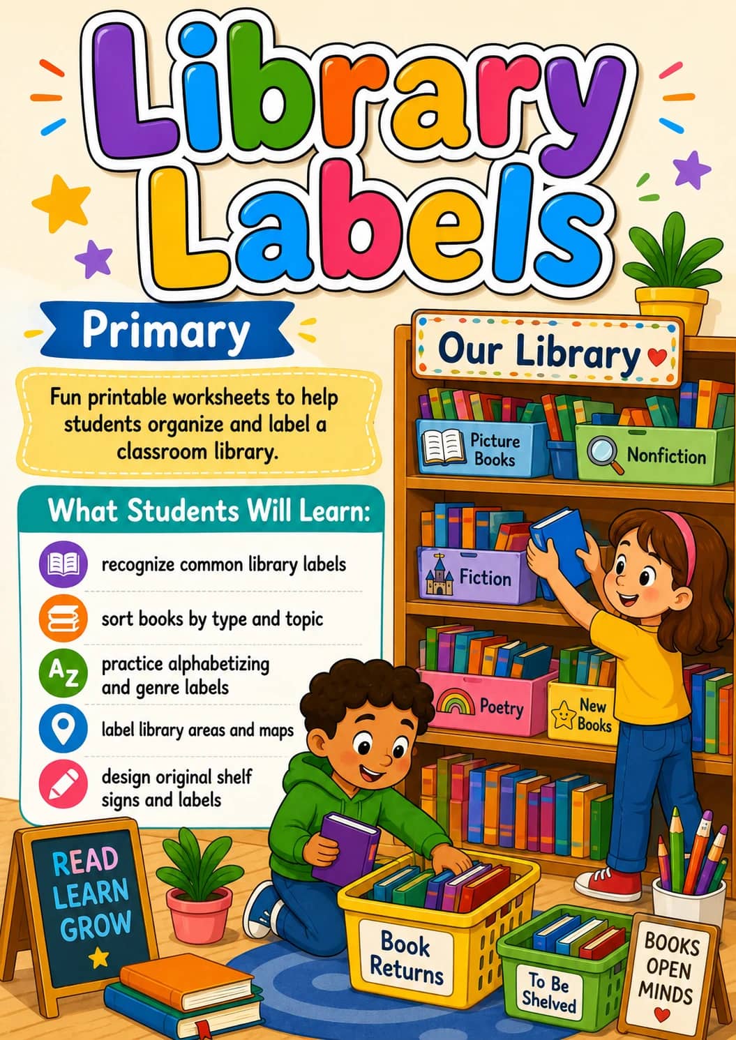 Library Labels Worksheet Pack printable cover