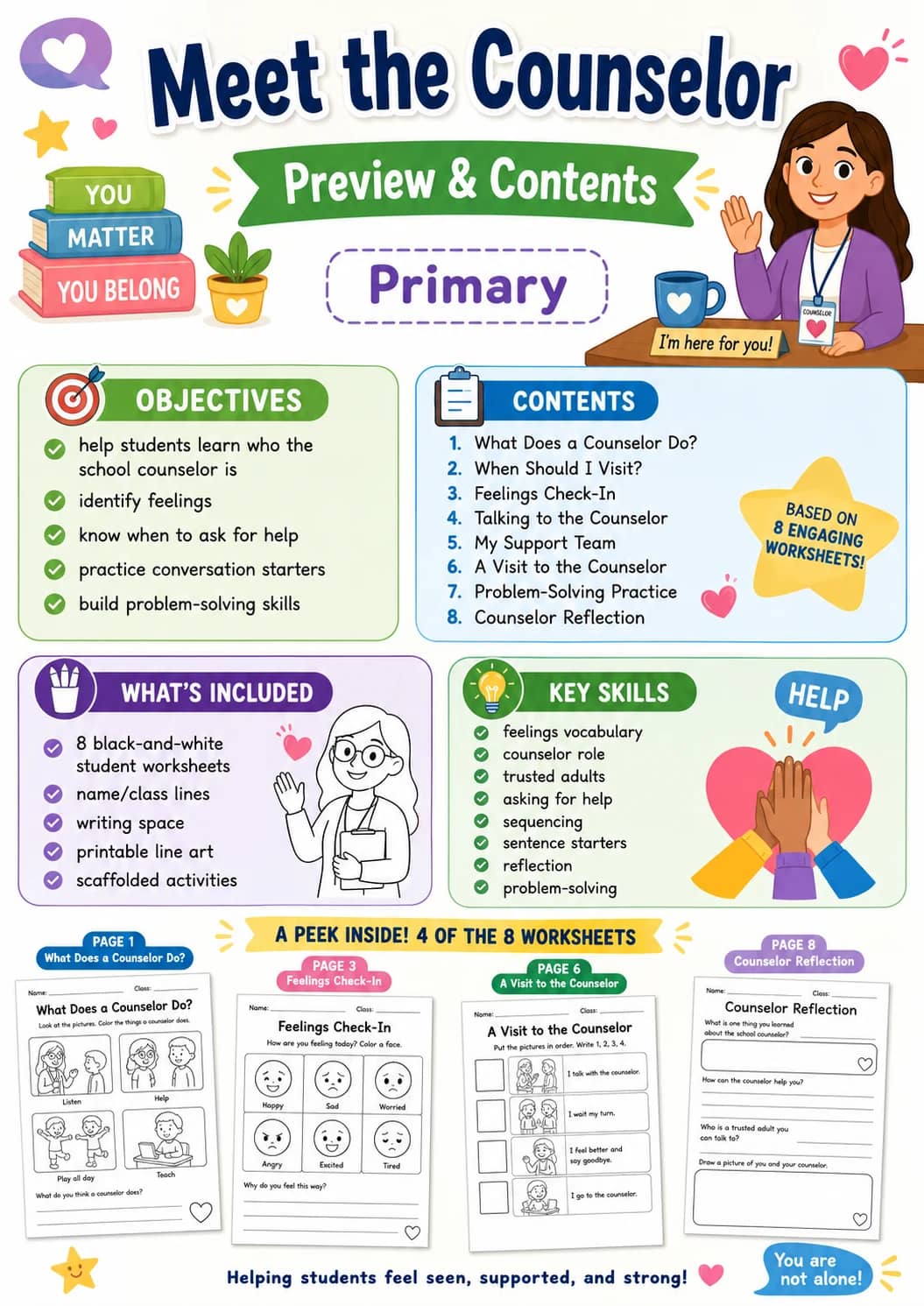 Meet the Counselor Worksheet Pack printable cover