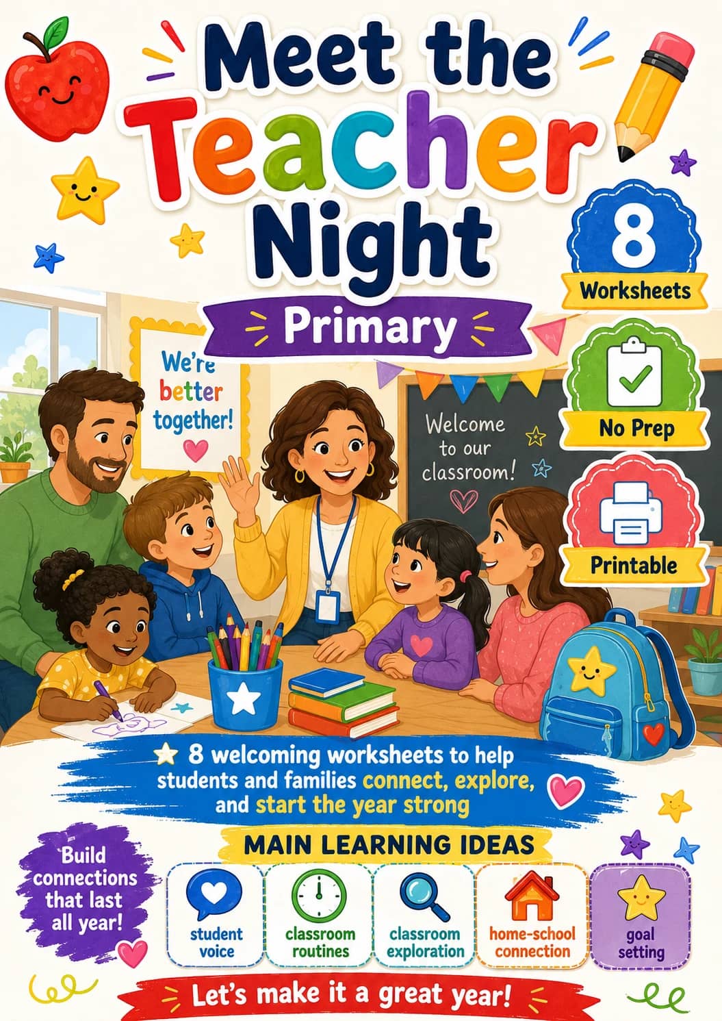 Meet the Teacher Night Worksheet Pack printable cover
