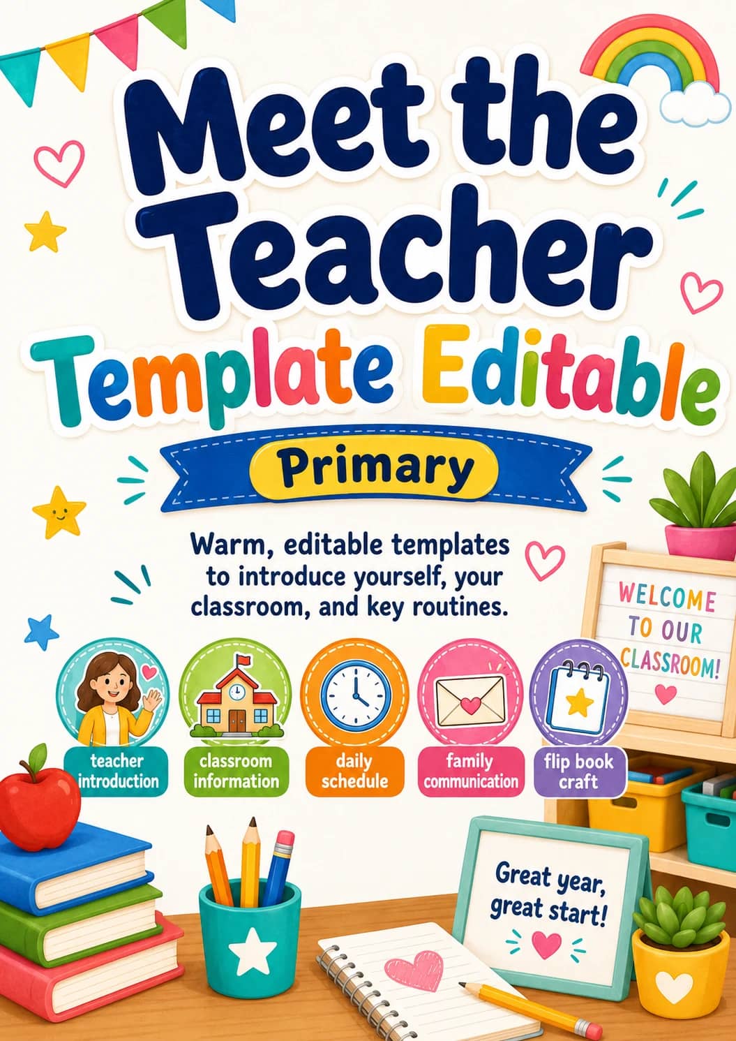 Meet the Teacher Template Editable Worksheet Pack printable cover