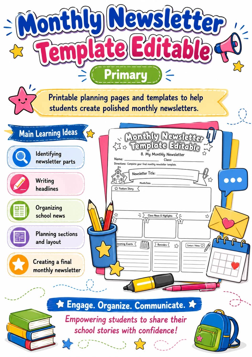Monthly Newsletter Template Editable Worksheet Pack printable cover