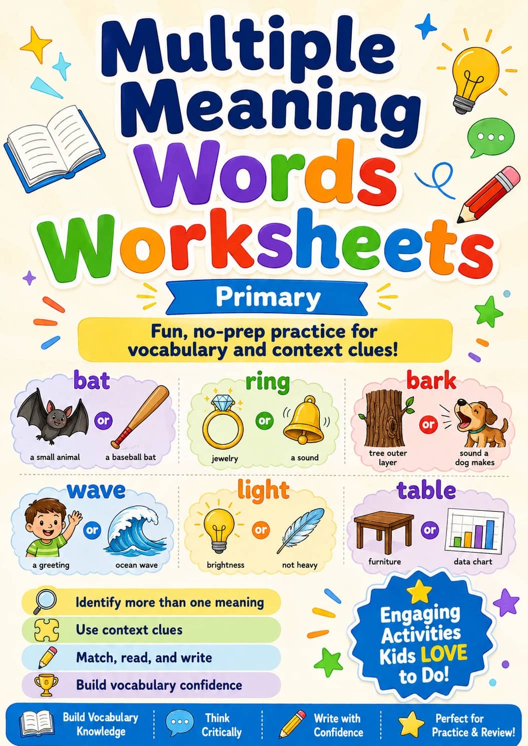 Multiple Meaning Words Worksheets Worksheet Pack printable cover
