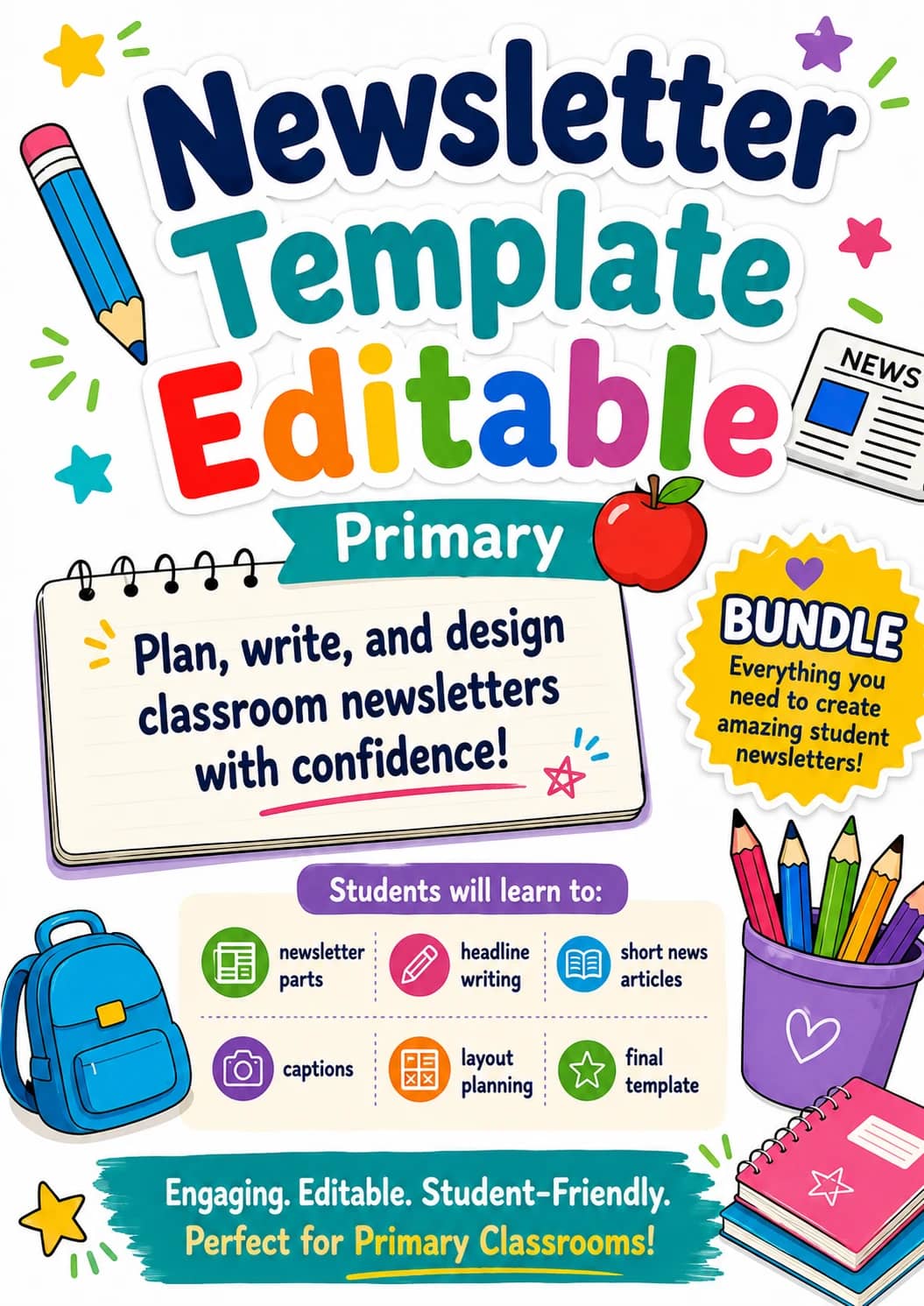 Newsletter Template Editable Worksheet Pack printable cover