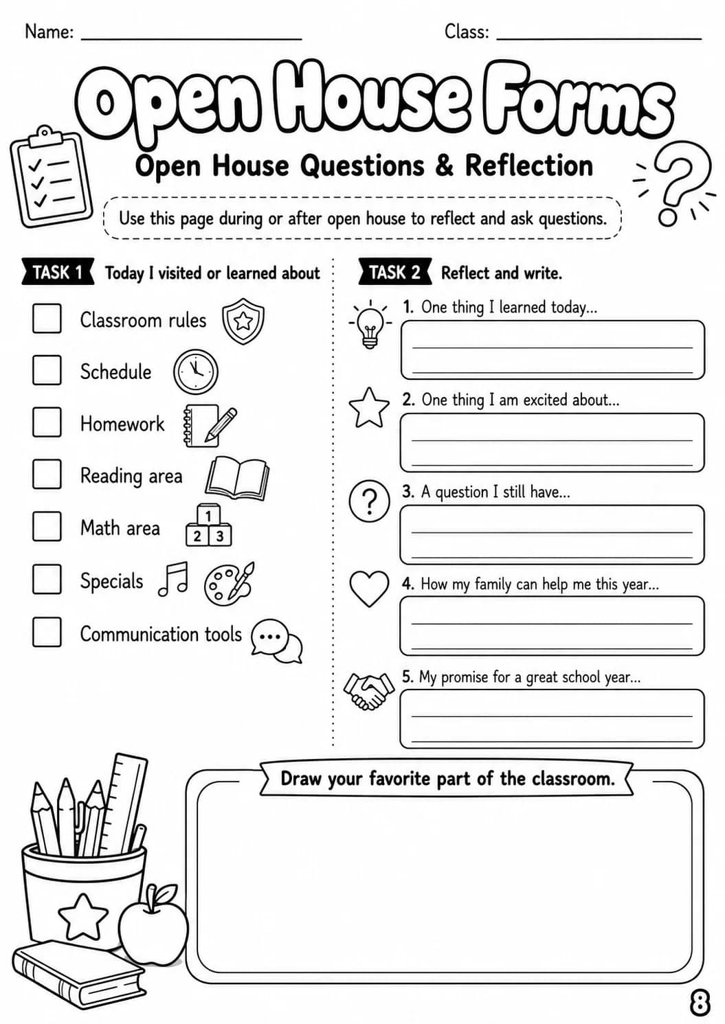 Open House Forms Worksheet Pack printable cover