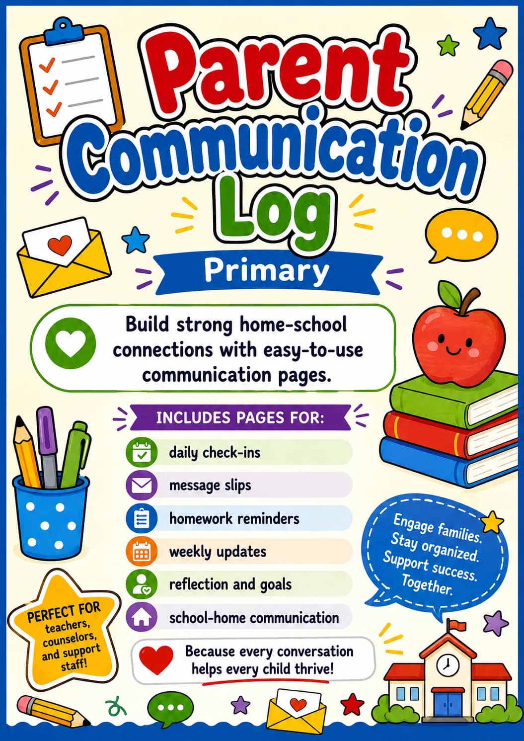 Parent Communication Log Worksheet Pack printable cover