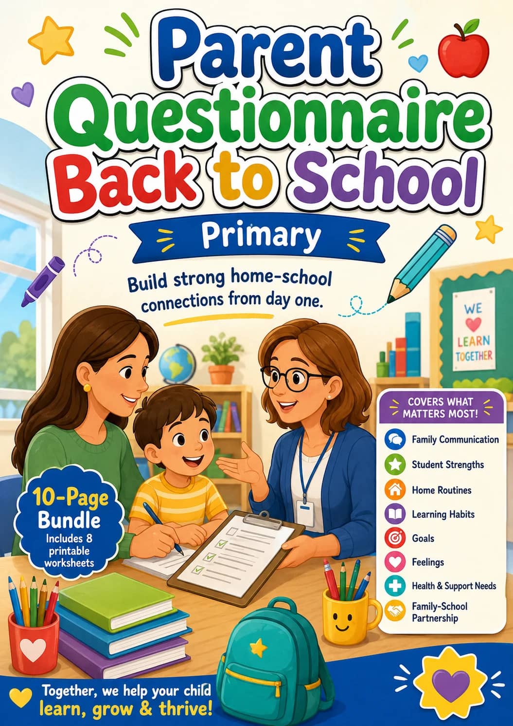 Parent Questionnaire Back to School Worksheet Pack printable cover