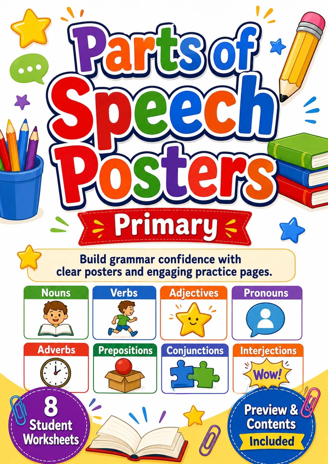 Parts of Speech Posters Worksheet Pack printable cover