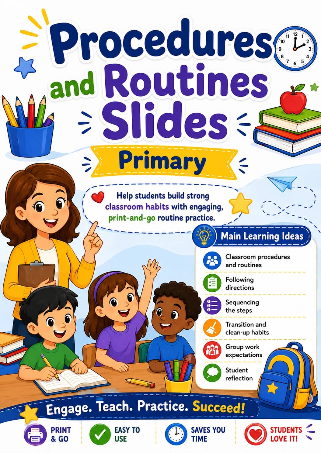 Procedures and Routines Slides Worksheet Pack printable cover