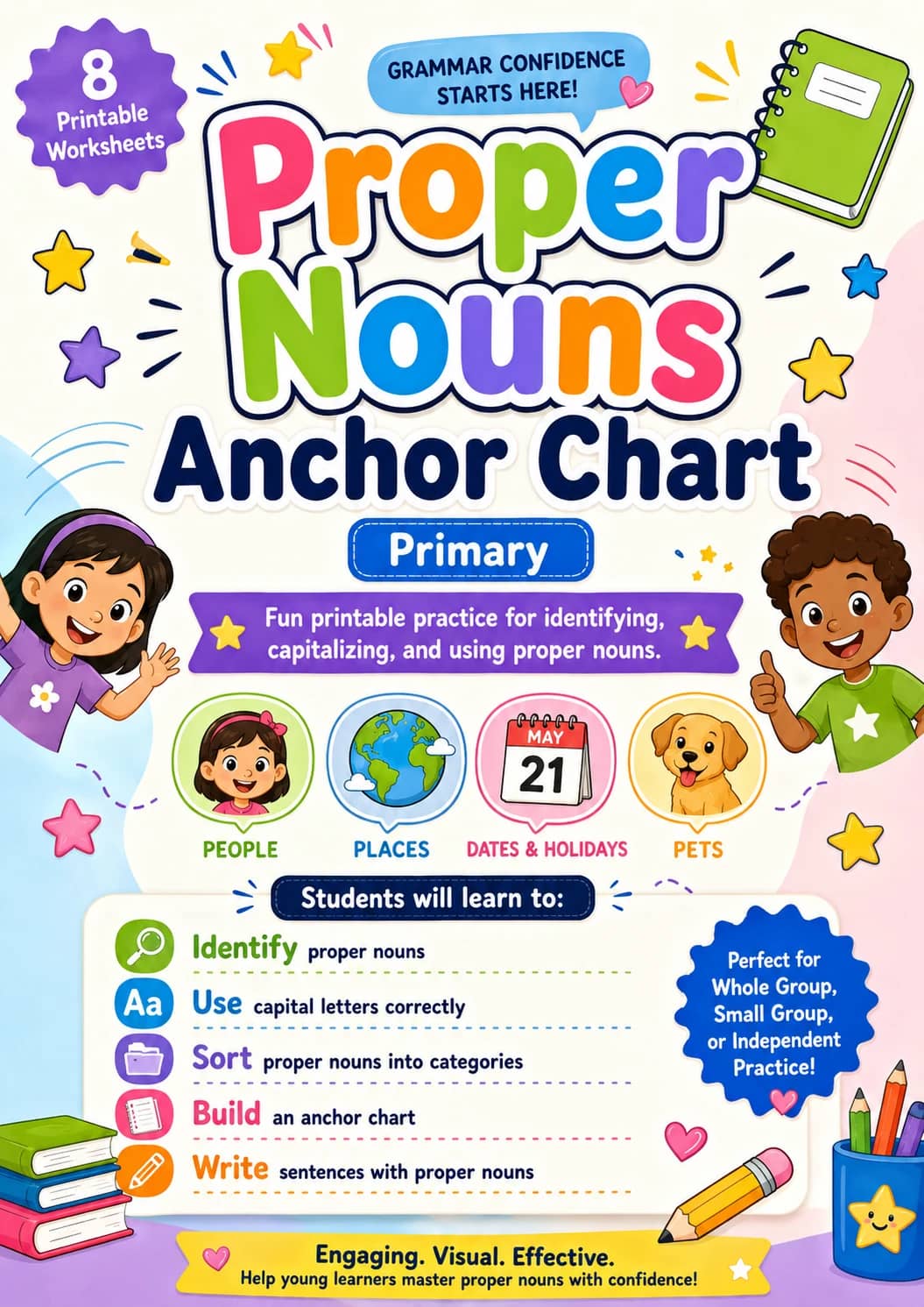 Proper Nouns Anchor Chart Worksheet Pack printable cover